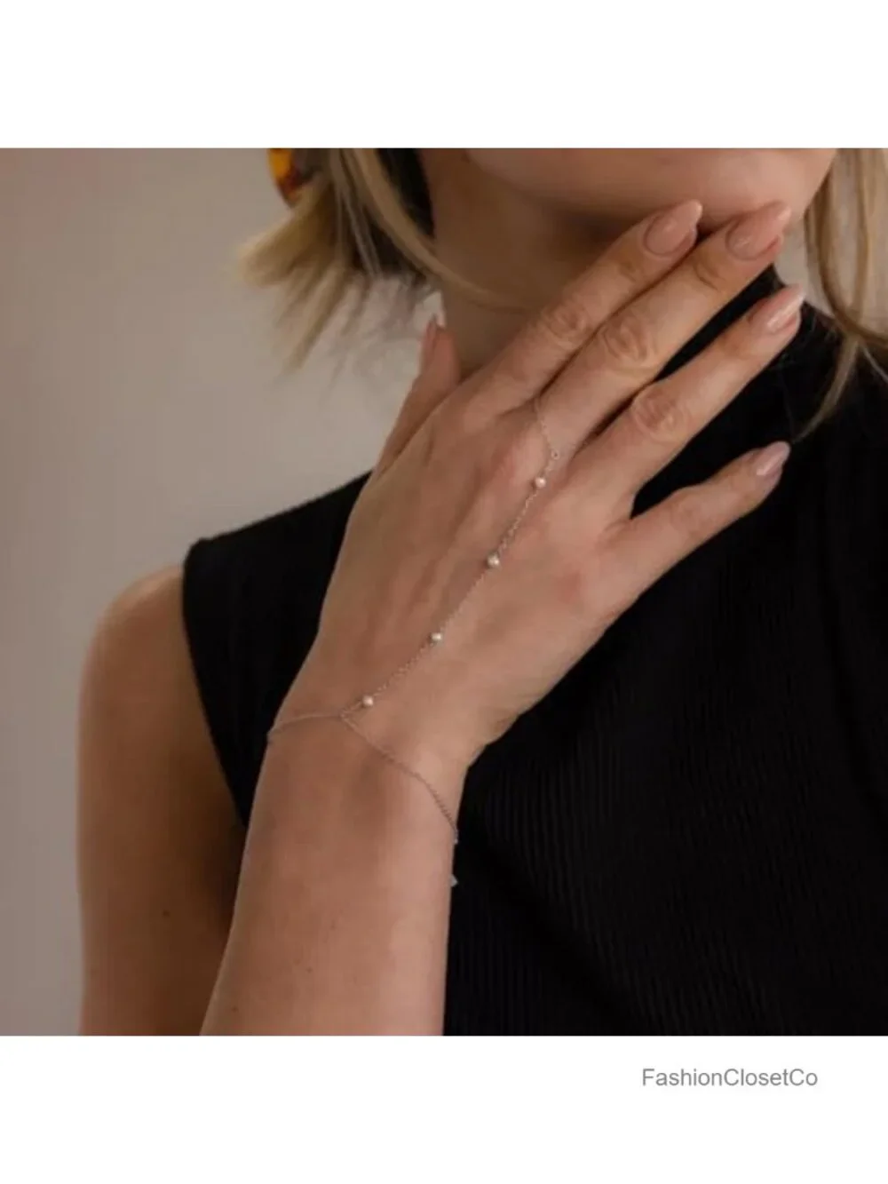 Dainty Pearls Cubic Zirconia Stackable Link Chain Bracelet Hand Chain